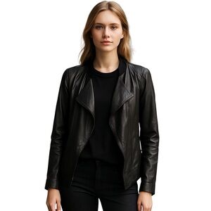 MACKAGE BLACK LEATHER OPEN FRONT MOTO BIKER JACKET XXS
